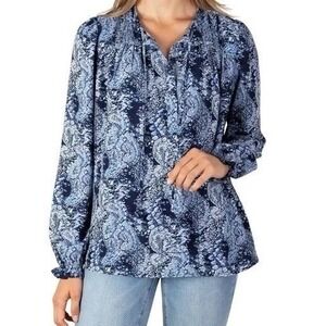JOIE Shirt Womens Medium Blue Paisley Floral Flowy Quiet Luxury Capsule Wardrobe